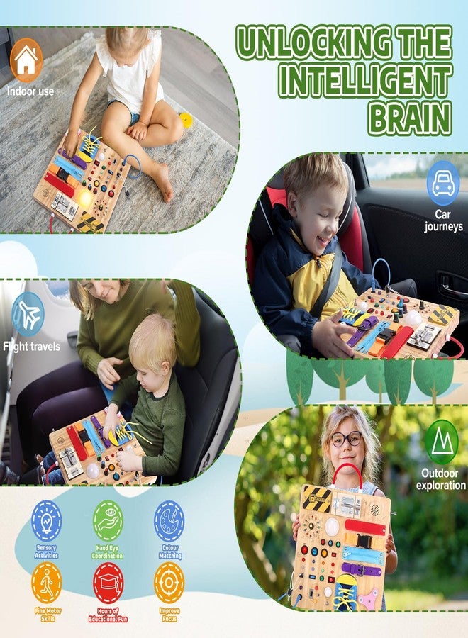 Hoarosall 23-in-1 Montessori Busy Board with LED Lights Educational Wooden Activity Toy for Toddlers Ages 1-3, Travel Sensory Board with Switches Locks Music Box Fine Motor Skills Learning Toy for Boys Girls - Image 5